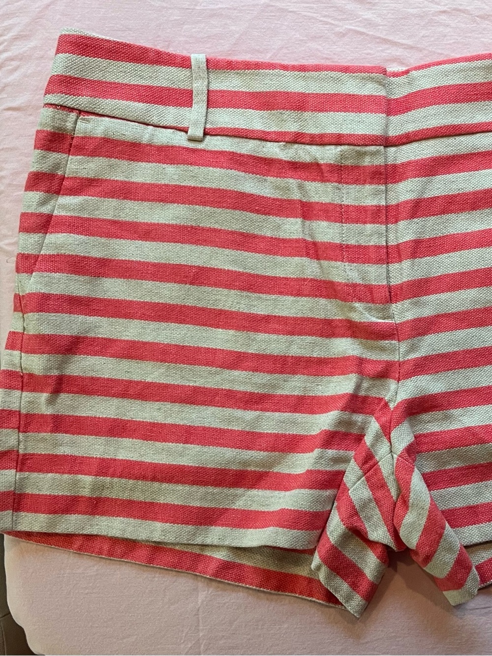 Women’s Coral and Cream Striped Casual Shorts